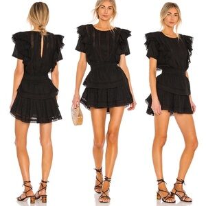 NWT LoveShackFancy Natasha Ruffle Mini Dress in Black Size Small